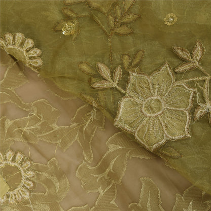 Sanskriti Vintage Green Sarees Net/Georgette Hand Bead Woven Sequins Fabric Sari