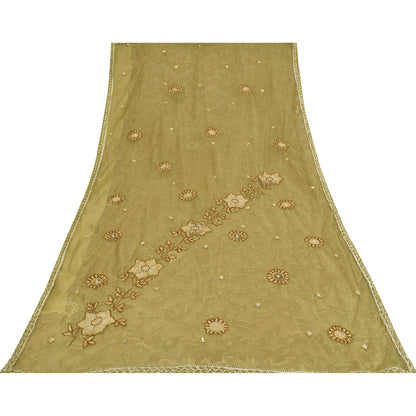 Sanskriti Vintage Green Sarees Net/Georgette Hand Bead Woven Sequins Fabric Sari