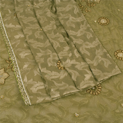 Sanskriti Vintage Green Sarees Net/Georgette Hand Bead Woven Sequins Fabric Sari