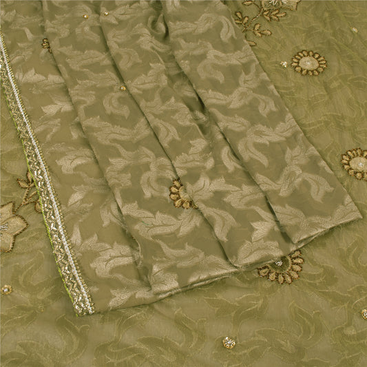 Sanskriti Vintage Green Sarees Net/Georgette Hand Bead Woven Sequins Fabric Sari