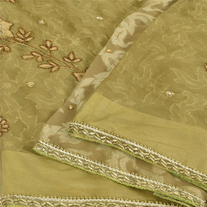 Sanskriti Vintage Green Sarees Net/Georgette Hand Bead Woven Sequins Fabric Sari