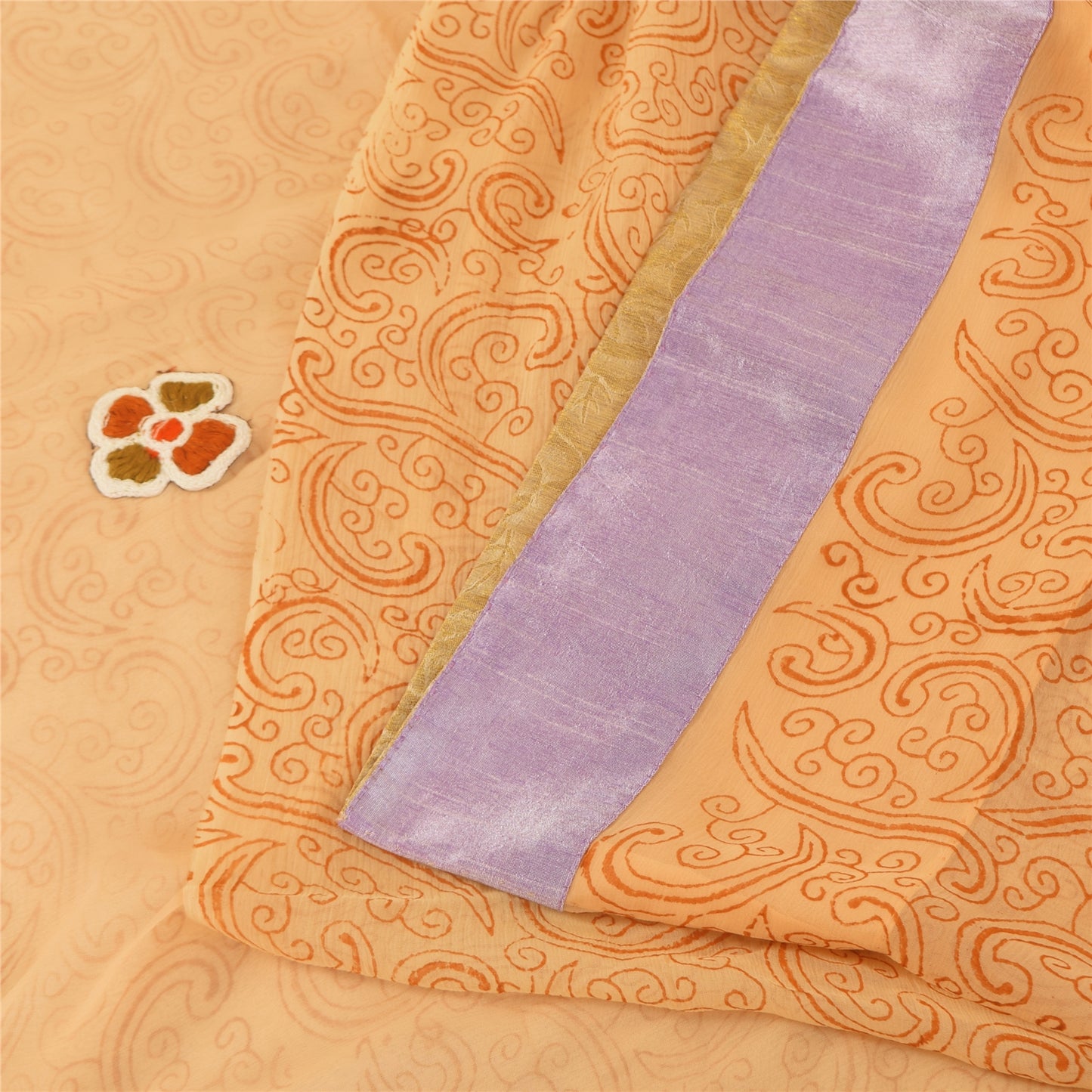 Sanskriti Vintage Peach Sarees Pure Chiffon Embroidered 5+ yrd Craft Fabric Sari