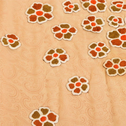 Sanskriti Vintage Peach Sarees Pure Chiffon Embroidered 5+ yrd Craft Fabric Sari