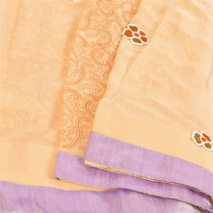 Sanskriti Vintage Peach Sarees Pure Chiffon Embroidered 5+ yrd Craft Fabric Sari