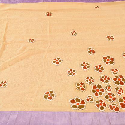 Sanskriti Vintage Peach Sarees Pure Chiffon Embroidered 5+ yrd Craft Fabric Sari
