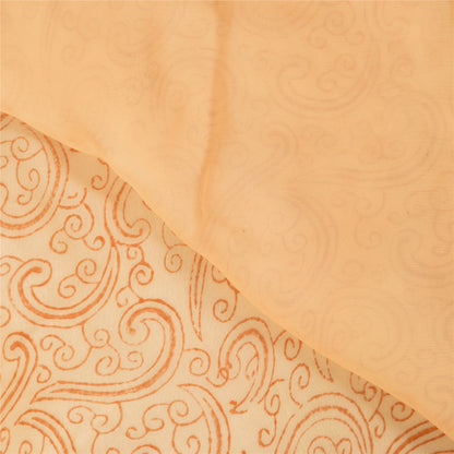 Sanskriti Vintage Peach Sarees Pure Chiffon Embroidered 5+ yrd Craft Fabric Sari