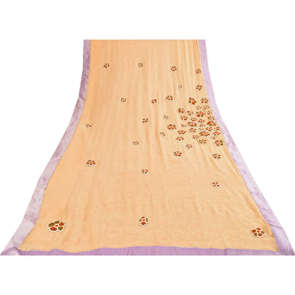 Sanskriti Vintage Peach Sarees Pure Chiffon Embroidered 5+ yrd Craft Fabric Sari