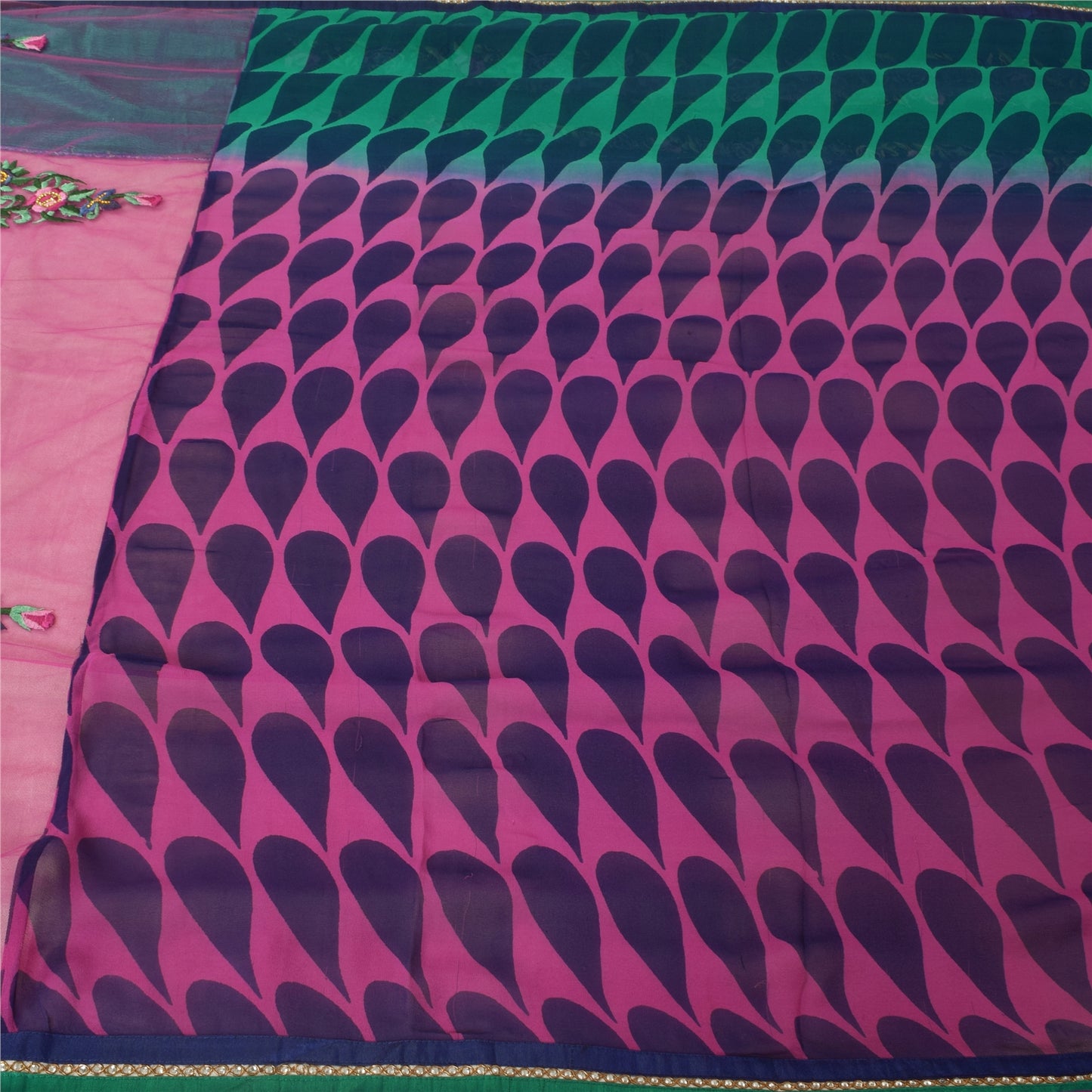 Sanskriti Vintage Sari Georgette Indian Saree Hand Beaded Purple 5yd Craft Fabric Add-Elegance to Table Linen, Curtains, or Cushions