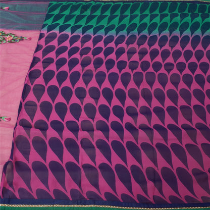 Sanskriti Vintage Sari Georgette Indian Saree Hand Beaded Purple 5yd Craft Fabric Add-Elegance to Table Linen, Curtains, or Cushions
