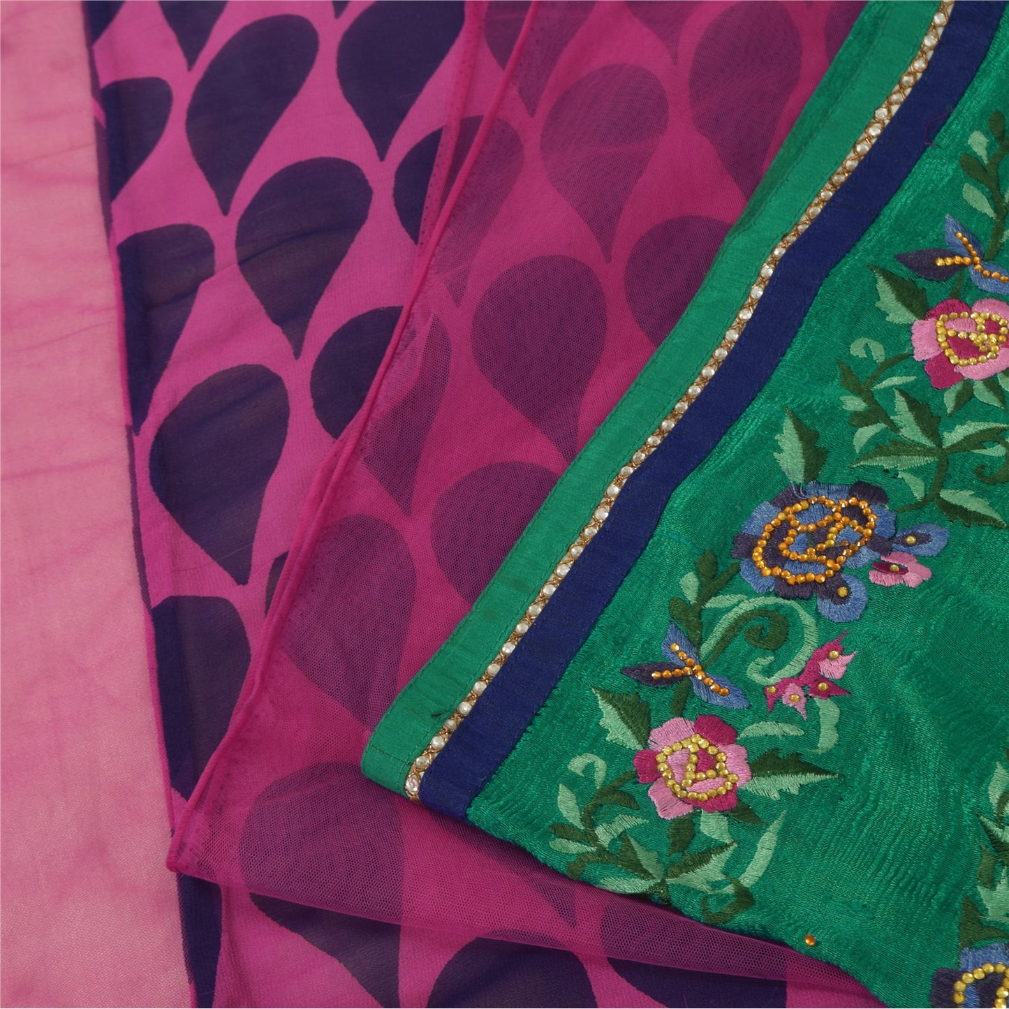 Sanskriti Vintage Sari Georgette Indian Saree Hand Beaded Purple 5yd Craft Fabric Add-Elegance to Table Linen, Curtains, or Cushions