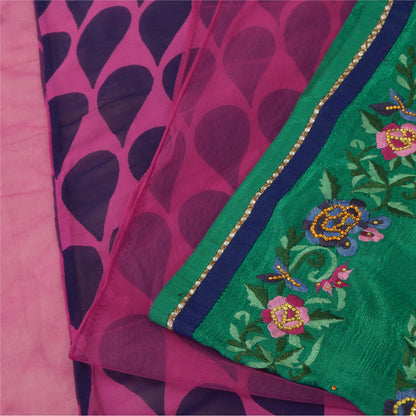 Sanskriti Vintage Sari Georgette Indian Saree Hand Beaded Purple 5yd Craft Fabric Add-Elegance to Table Linen, Curtains, or Cushions