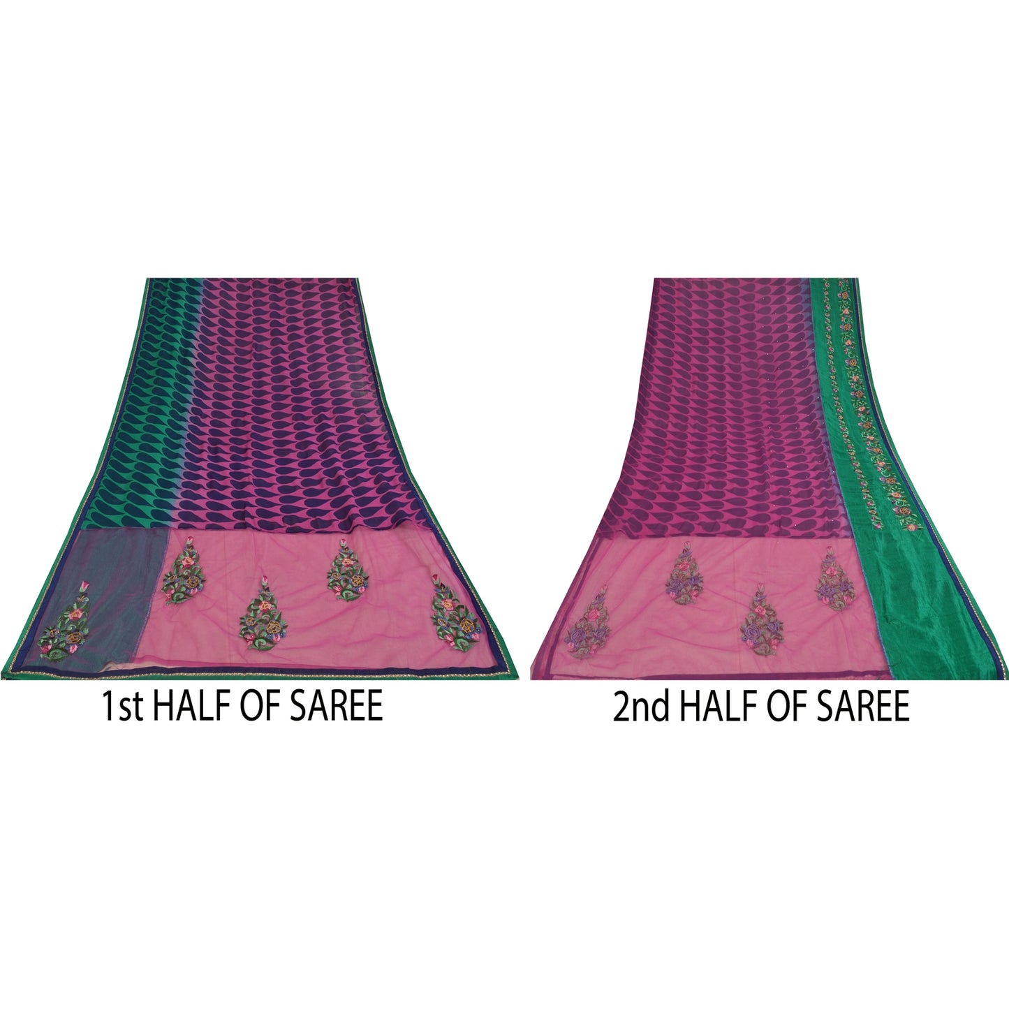 Sanskriti Vintage Sari Georgette Indian Saree Hand Beaded Purple 5yd Craft Fabric Add-Elegance to Table Linen, Curtains, or Cushions