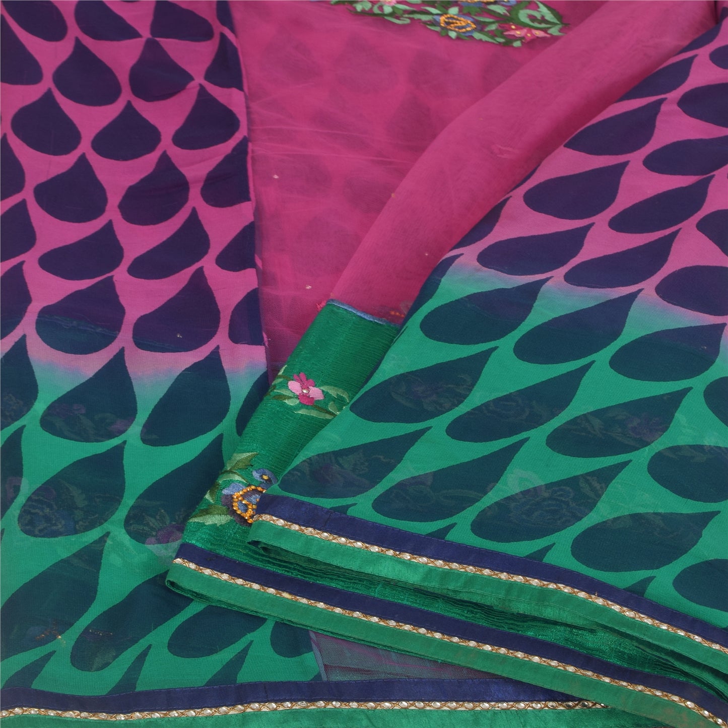 Sanskriti Vintage Sari Georgette Indian Saree Hand Beaded Purple 5yd Craft Fabric Add-Elegance to Table Linen, Curtains, or Cushions