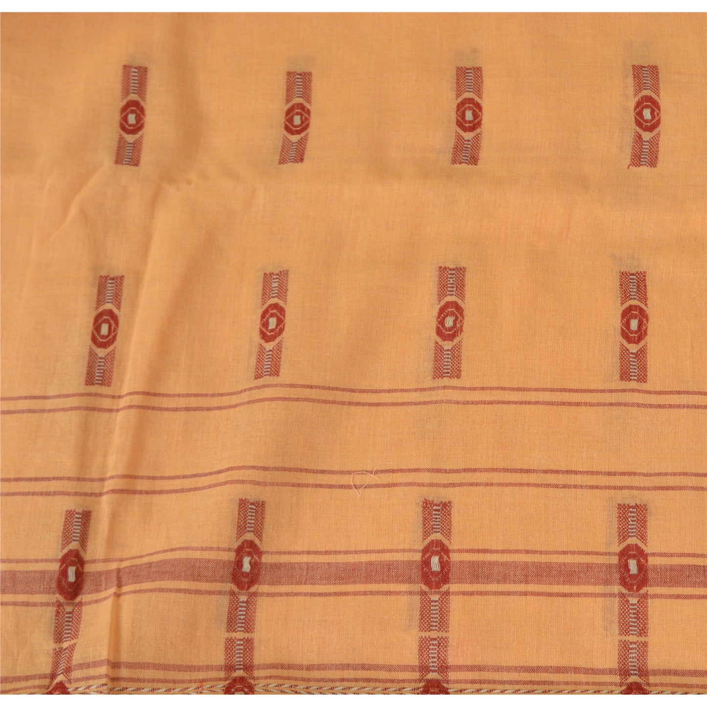 Sanskriti Vintage Peach Sarees Pure Cotton Bengali Hand Woven Sari Craft Fabric