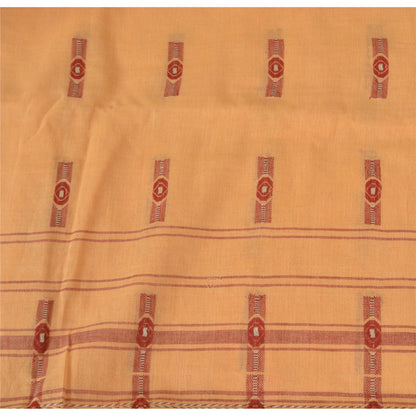 Sanskriti Vintage Peach Sarees Pure Cotton Bengali Hand Woven Sari Craft Fabric