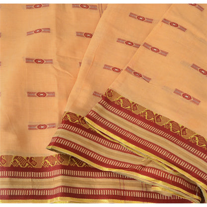 Sanskriti Vintage Peach Sarees Pure Cotton Bengali Hand Woven Sari Craft Fabric
