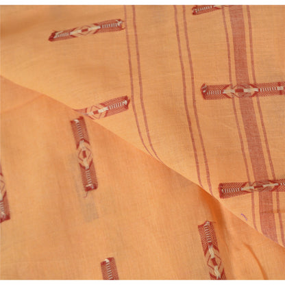 Sanskriti Vintage Peach Sarees Pure Cotton Bengali Hand Woven Sari Craft Fabric