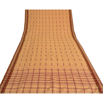 Sanskriti Vintage Peach Sarees Pure Cotton Bengali Hand Woven Sari Craft Fabric