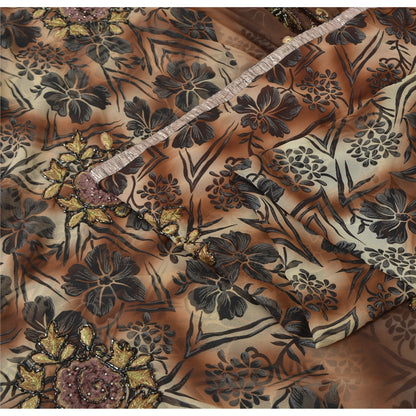 Sanskriti Vintage Brown Sarees Georgette Hand Beaded Premium Sari Craft Fabric