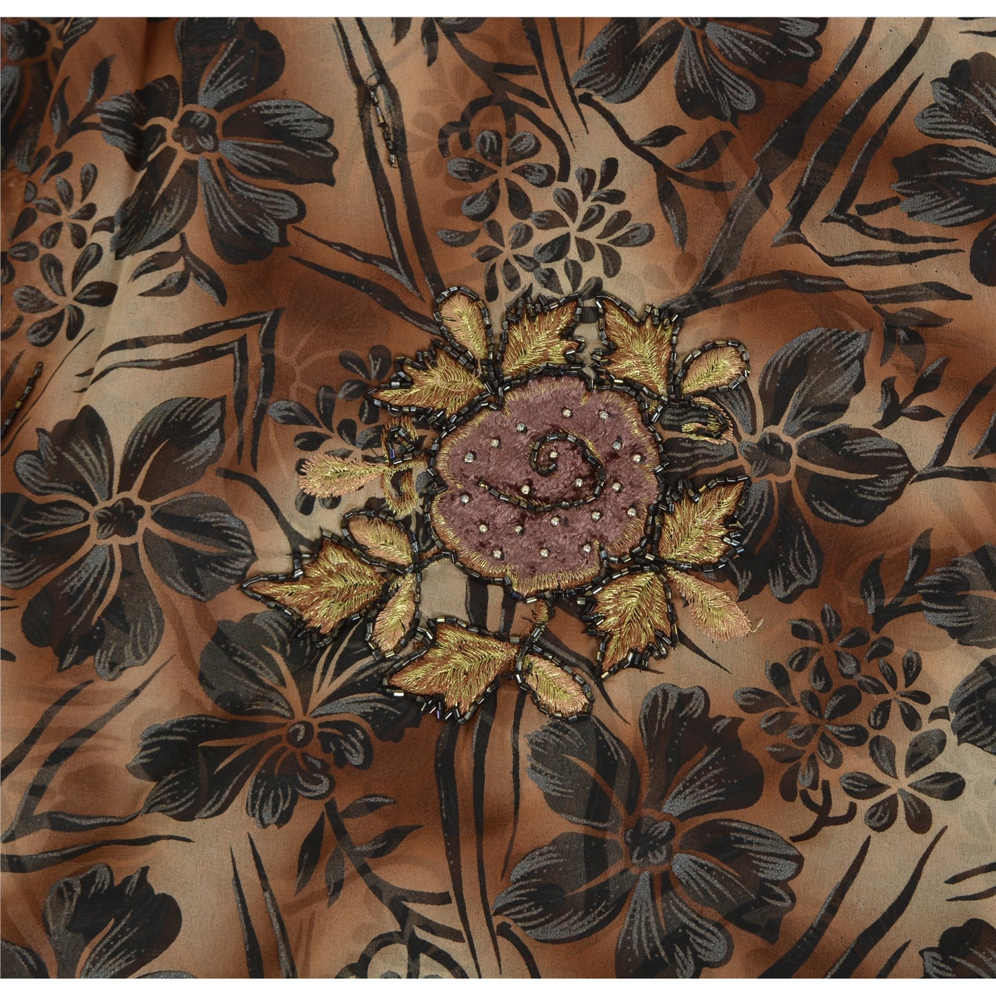 Sanskriti Vintage Brown Sarees Georgette Hand Beaded Premium Sari Craft Fabric