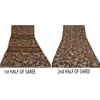 Sanskriti Vintage Brown Sarees Georgette Hand Beaded Premium Sari Craft Fabric