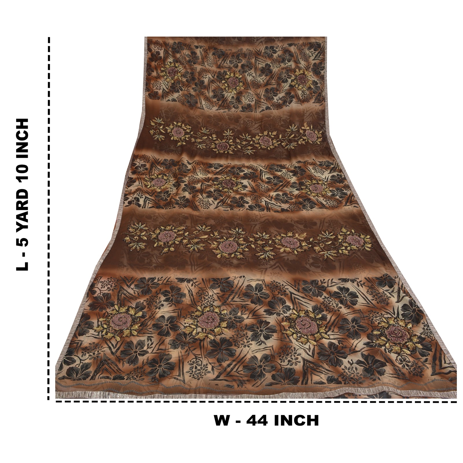 Sanskriti Vintage Brown Sarees Georgette Hand Beaded Premium Sari Craft Fabric