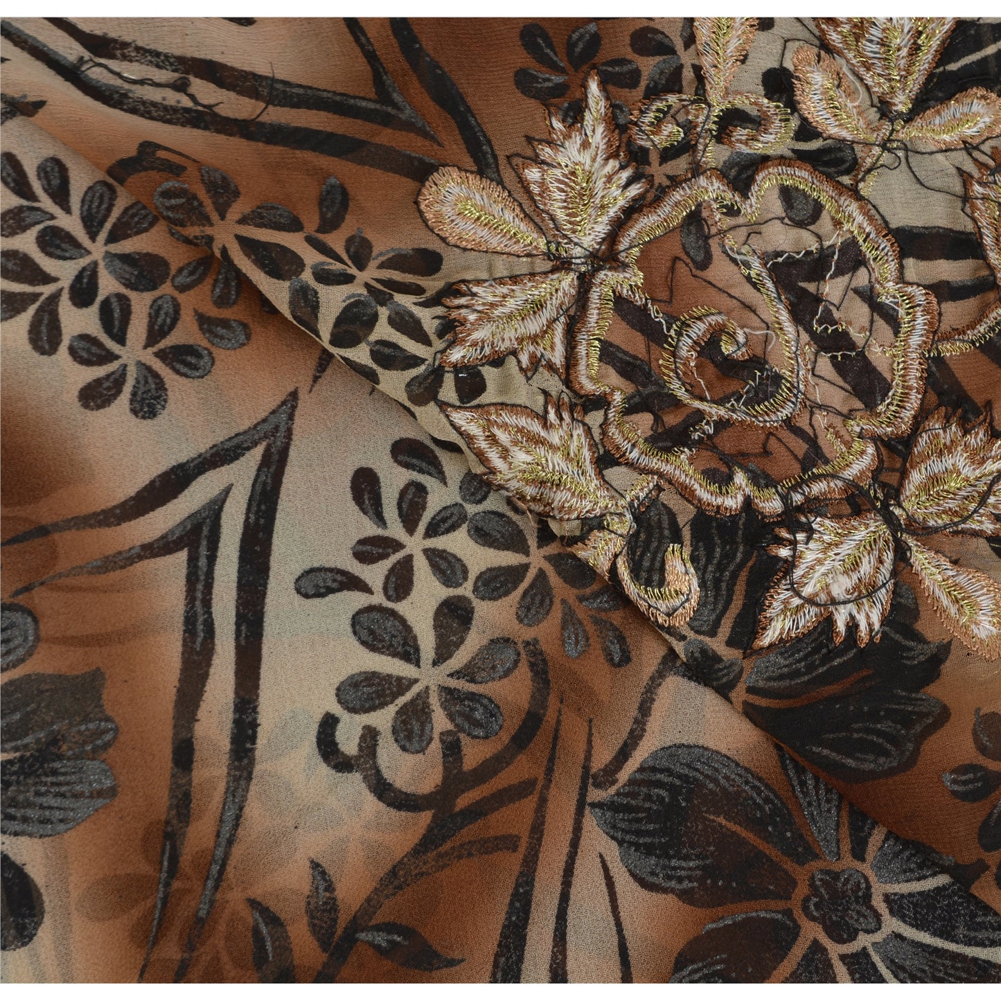 Sanskriti Vintage Brown Sarees Georgette Hand Beaded Premium Sari Craft Fabric