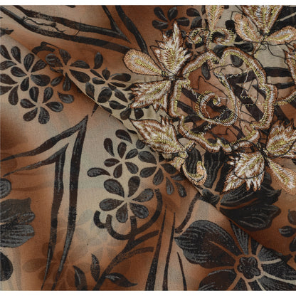 Sanskriti Vintage Brown Sarees Georgette Hand Beaded Premium Sari Craft Fabric