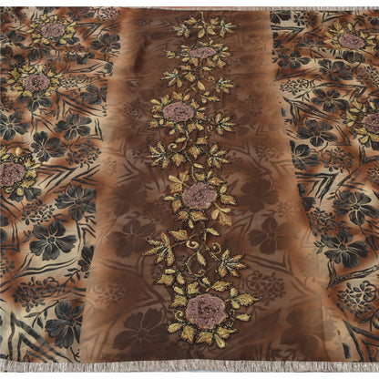 Sanskriti Vintage Brown Sarees Georgette Hand Beaded Premium Sari Craft Fabric