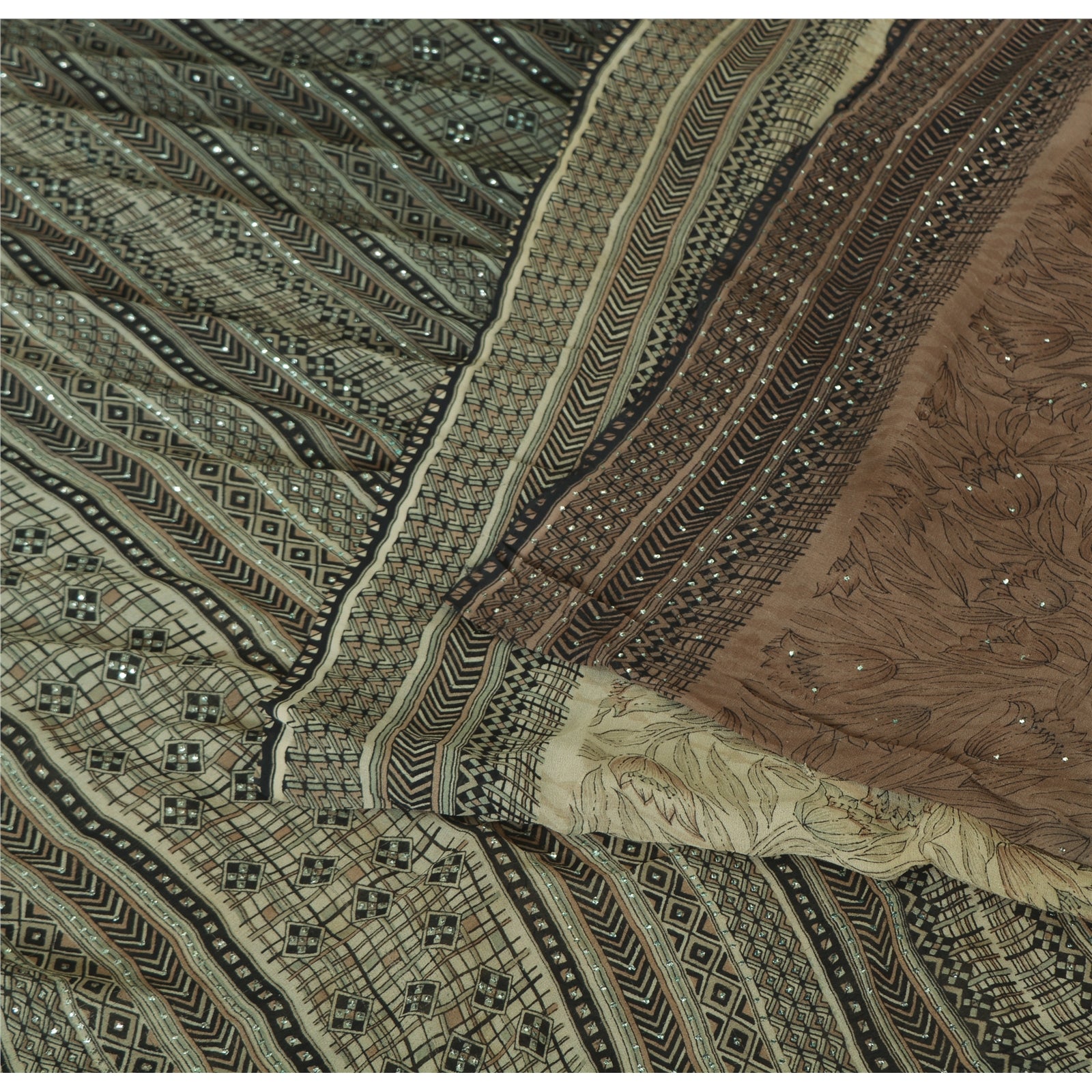 Sanskriti Vintage Black Sarees Pure Georgette Silk Hand Embroidered Fabric Sari