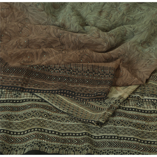 Sanskriti Vintage Black Sarees Pure Georgette Silk Hand Embroidered Fabric Sari