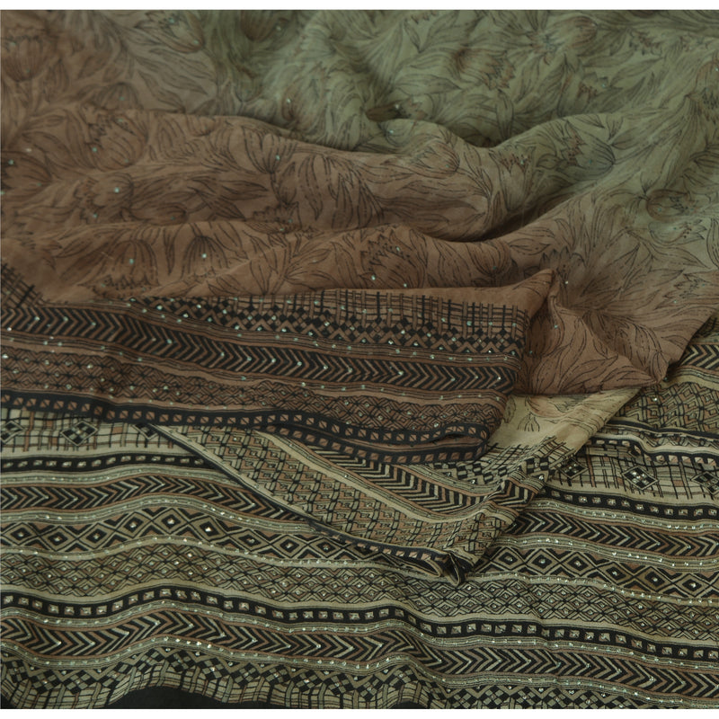 Sanskriti Vintage Black Sarees Pure Georgette Silk Hand Embroidered Fabric Sari