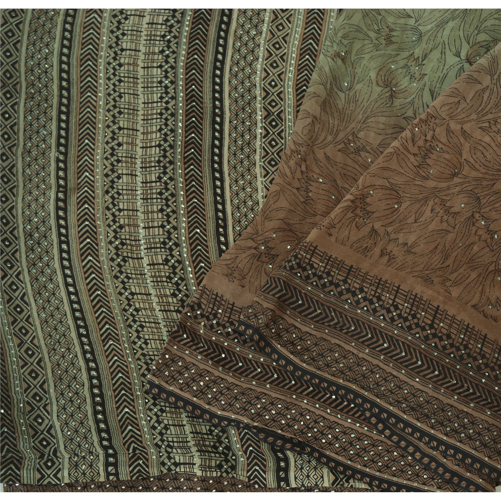 Sanskriti Vintage Black Sarees Pure Georgette Silk Hand Embroidered Fabric Sari