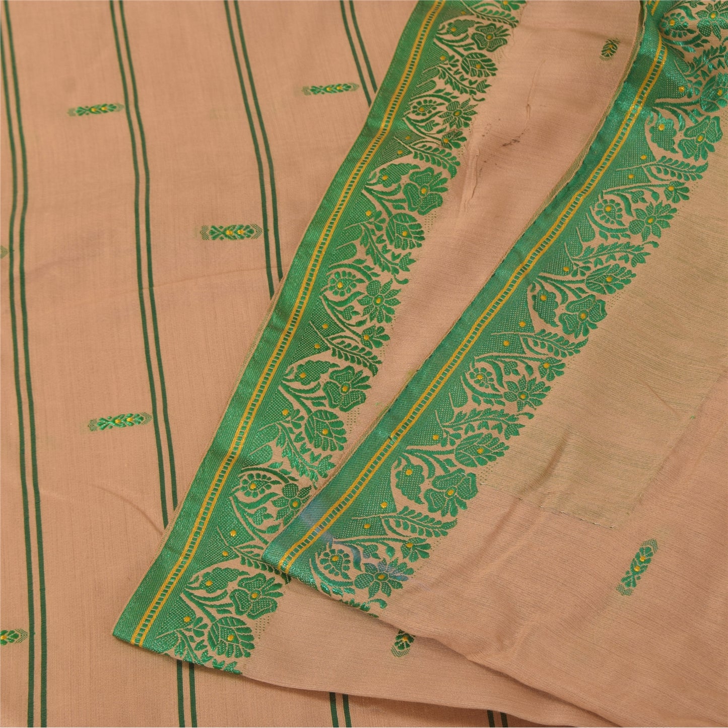 Sanskriti Vintage Cream Sarees Blend Silk Hand Woven Premium Sari Craft Fabric