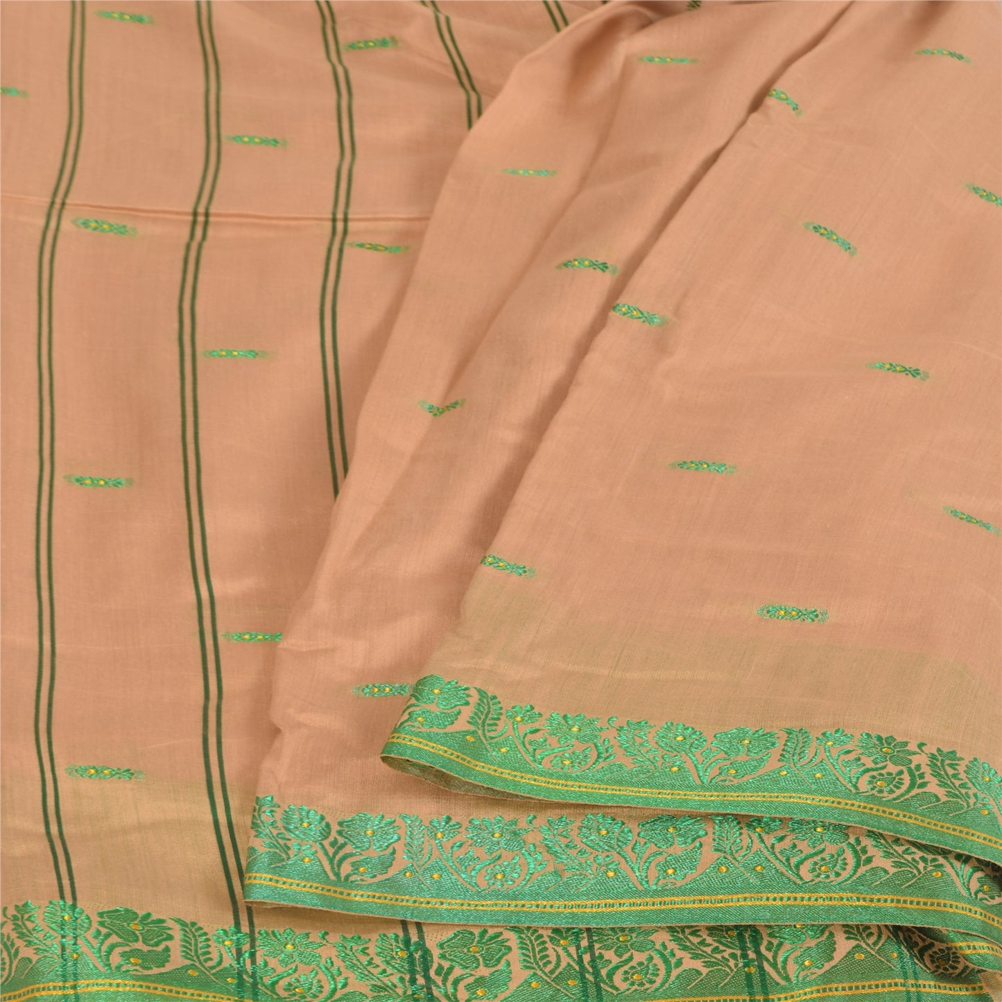 Sanskriti Vintage Cream Sarees Blend Silk Hand Woven Premium Sari Craft Fabric