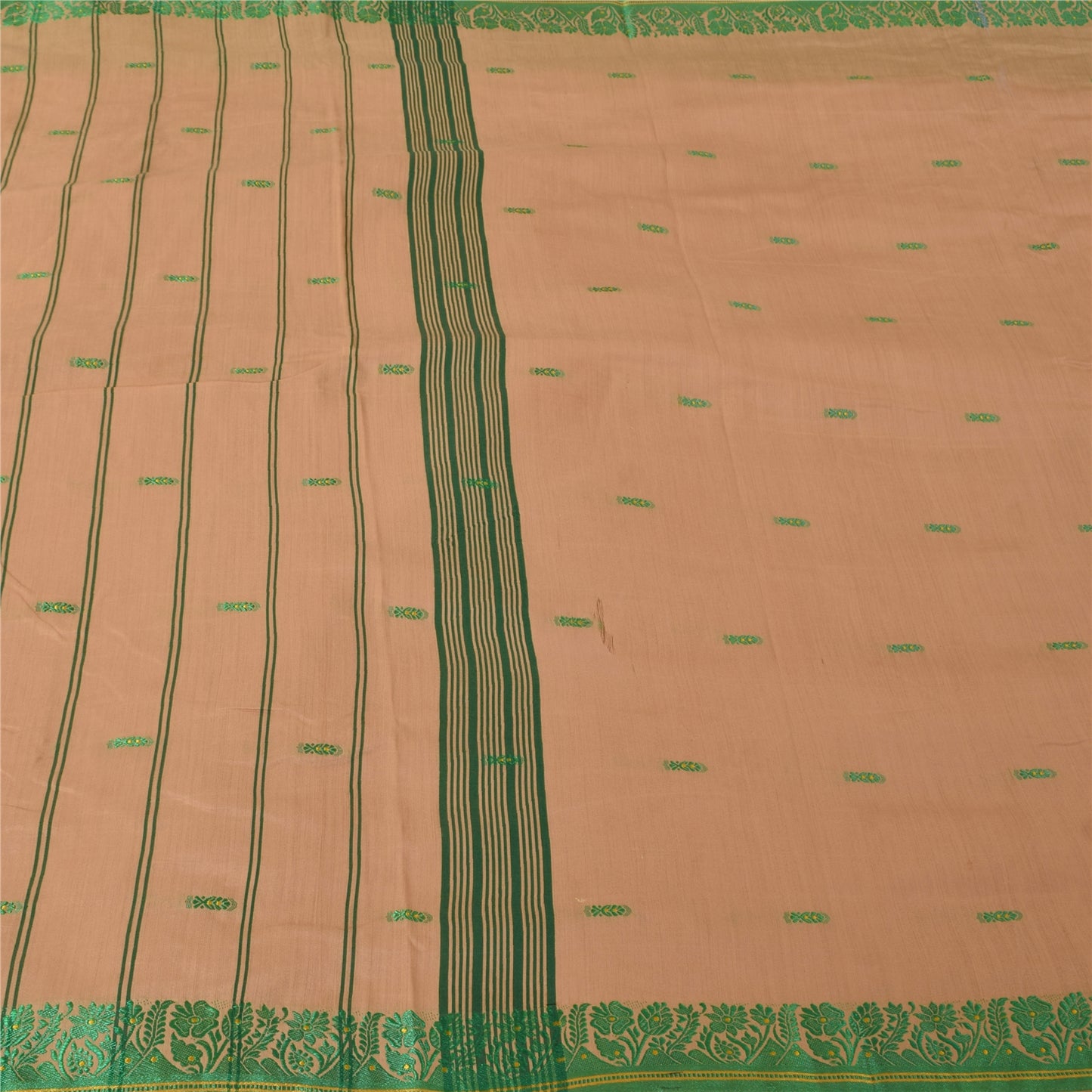 Sanskriti Vintage Cream Sarees Blend Silk Hand Woven Premium Sari Craft Fabric