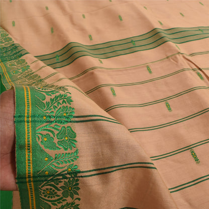 Sanskriti Vintage Cream Sarees Blend Silk Hand Woven Premium Sari Craft Fabric