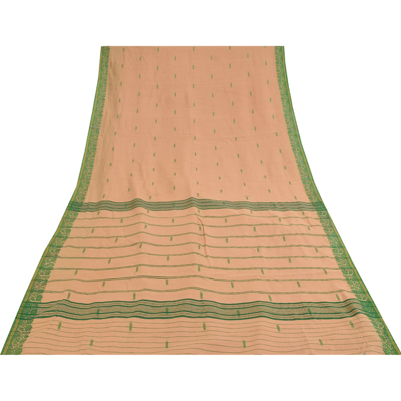 Sanskriti Vintage Cream Sarees Blend Silk Hand Woven Premium Sari Craft Fabric