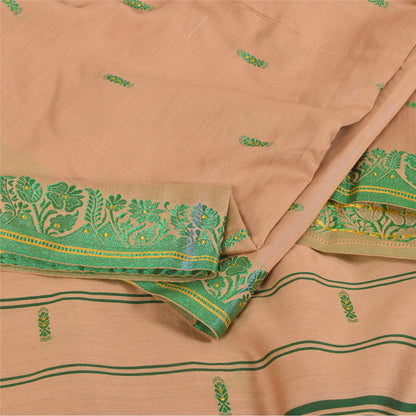 Sanskriti Vintage Cream Sarees Blend Silk Hand Woven Premium Sari Craft Fabric