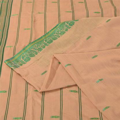 Sanskriti Vintage Cream Sarees Blend Silk Hand Woven Premium Sari Craft Fabric
