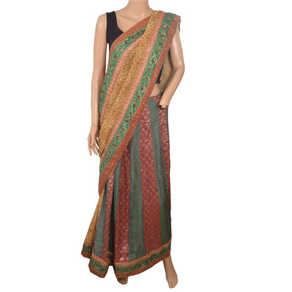 Sanskriti Vintage Sarees Pure Georgette Hand Beads Pre Stitched Lehenga 5yd Sari