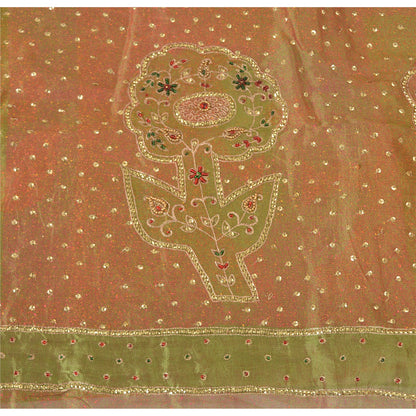 Sanskriti Vintage Orange Sarees Pure Organza Silk Hand Beaded Sari 5YD Fabric