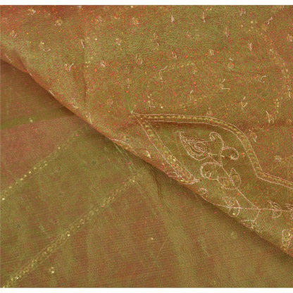 Sanskriti Vintage Orange Sarees Pure Organza Silk Hand Beaded Sari 5YD Fabric