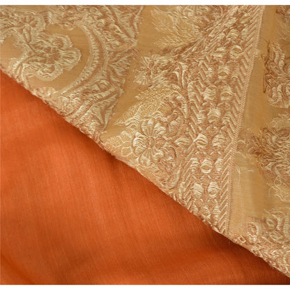 Sanskriti Vintage Orange Sarees Pure Silk Hand Woven Sari 5yrd Craft Fabric