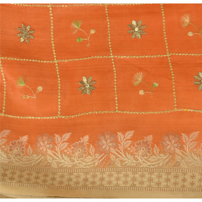Sanskriti Vintage Orange Sarees Pure Silk Hand Woven Sari 5yrd Craft Fabric