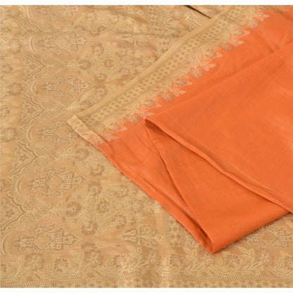 Sanskriti Vintage Orange Sarees Pure Silk Hand Woven Sari 5yrd Craft Fabric