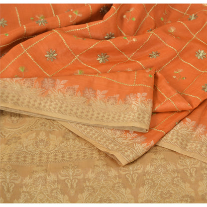 Sanskriti Vintage Orange Sarees Pure Silk Hand Woven Sari 5yrd Craft Fabric