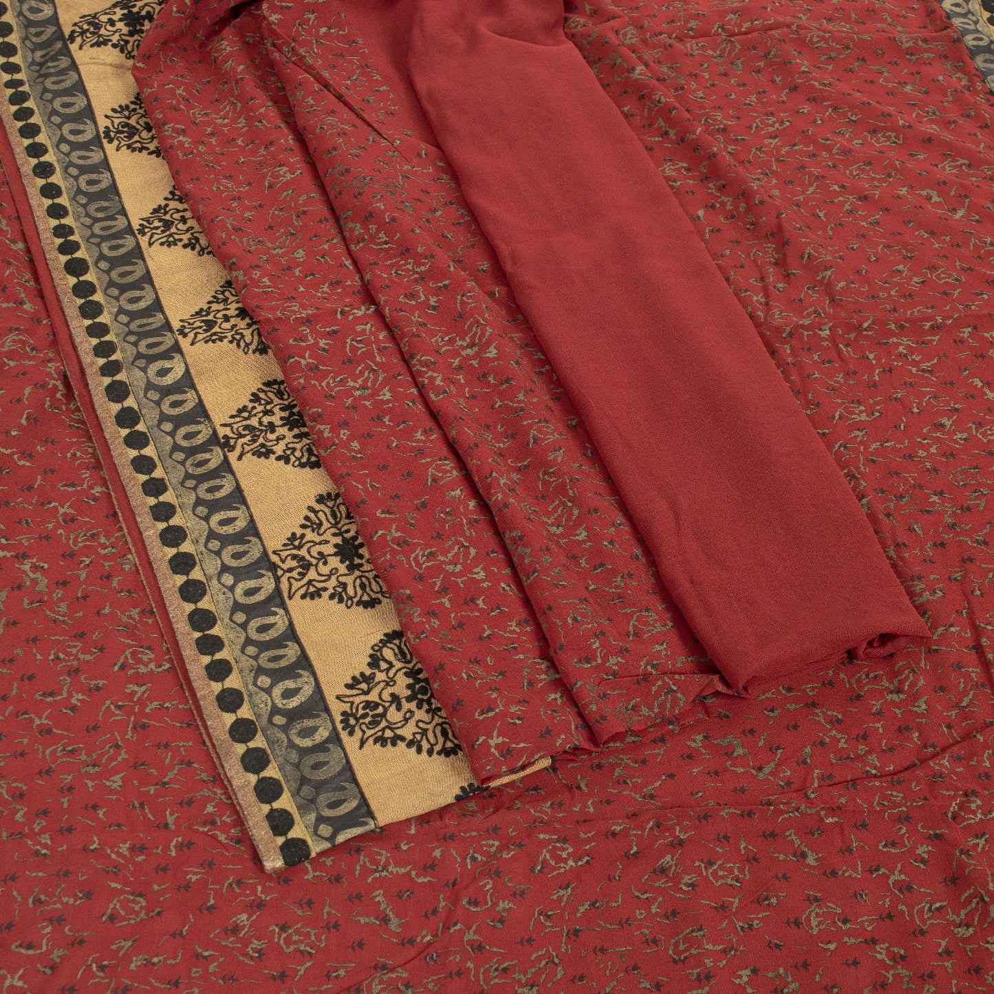 Sanskriti Vintage Sarees Dark Red Pure Georgette Embroidered Printed 5+YD Sari
