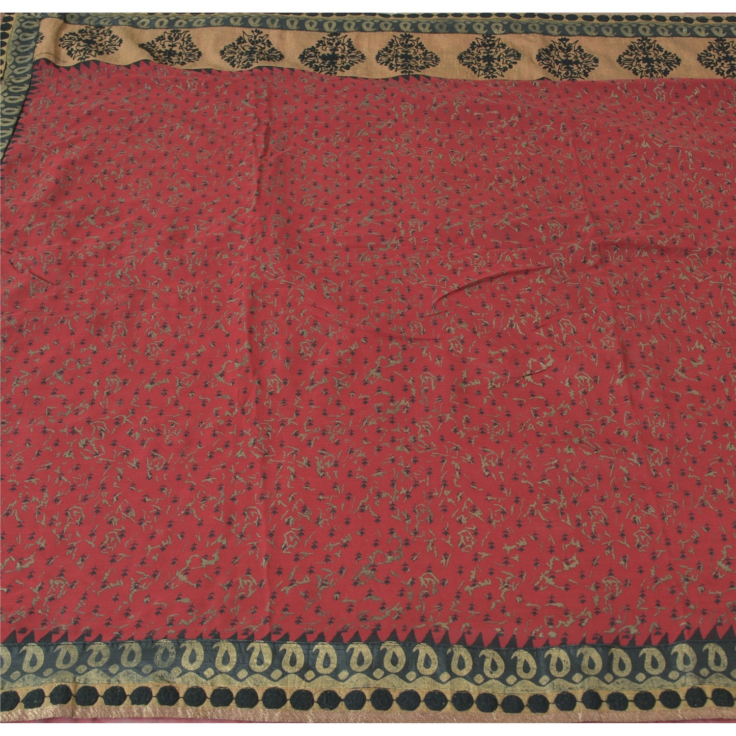 Sanskriti Vintage Sarees Dark Red Pure Georgette Embroidered Printed 5+YD Sari