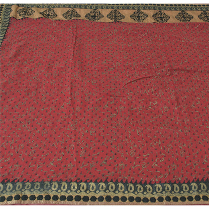 Sanskriti Vintage Sarees Dark Red Pure Georgette Embroidered Printed 5+YD Sari